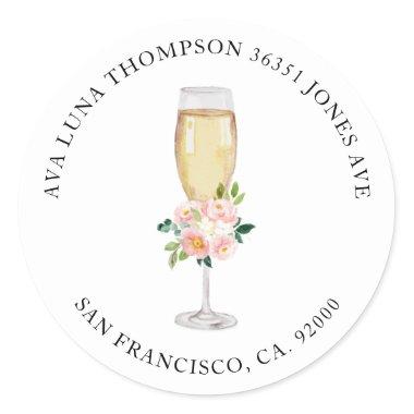 Brunch and Bubbly Bridal Shower Round Address Classic Round Sticker