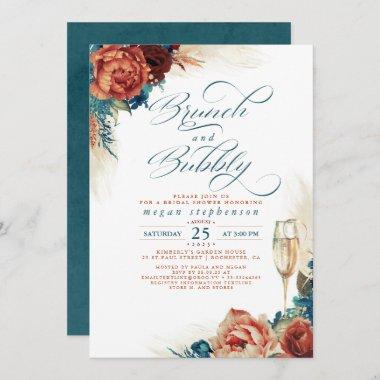 Brunch and Bubbly Bridal Shower Terracotta Teal Invitations