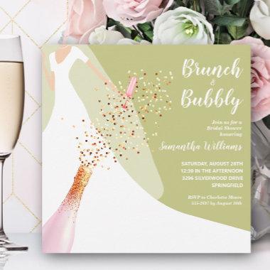 Brunch and Bubbly Green Bridal Shower Invitations