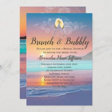 Brunch and Bubbly Sand Hearts Beach Bridal Shower Invitations