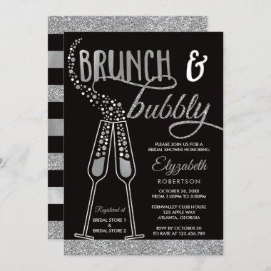 Brunch & Bubbly Bridal Shower Invite, Faux Silver Invitations