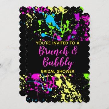 Brunch Bubbly Bridal Shower Neon Paint Splatter Invitations