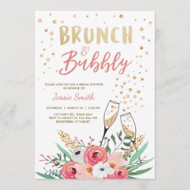 Brunch & Bubbly Bridal Shower Pink Gold Champagne Invitations