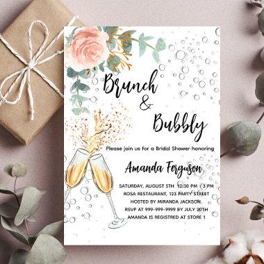 Brunch Bubbly Bridal Shower rose floral luxury Invitations