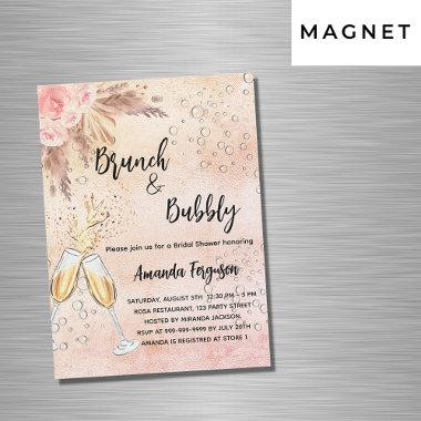 Brunch Bubbly Bridal Shower rose pampas luxury Magnetic Invitations