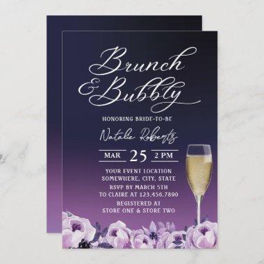 Brunch Bubbly Deep Purple Floral Bridal Shower Invitations