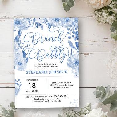 Brunch & Bubbly Dusty Blue Floral Bridal Shower Invitations