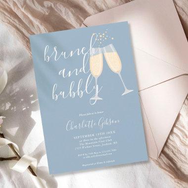 Brunch Bubbly Script Bridal Shower Dusty Blue Invitations