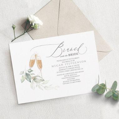 Brunch with the Bride Gold Greenery Bridal Shower Invitations