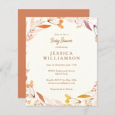 Budget Autumn Floral Boho Baby Shower Invitations