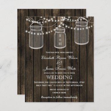 Budget Barnwood Mason Jars Wedding Invitations