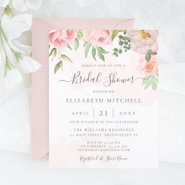 Budget Blush Pink Floral Bridal Shower Invitations