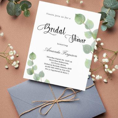 Budget Bridal Shower eucalyptus script Invitations