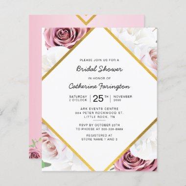Budget Bridal Shower Pink Floral Gold Frame