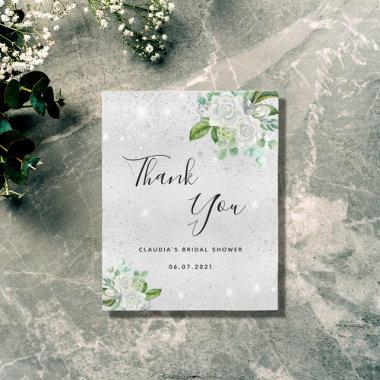 Budget Bridal Shower silver white floral Thank You
