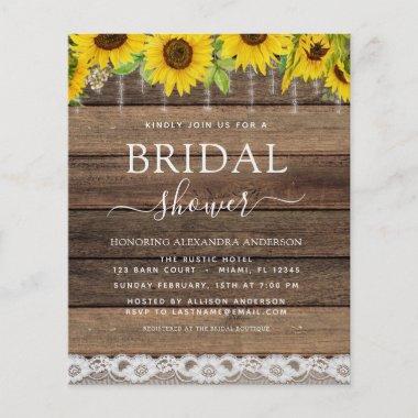 Budget Bridal Shower Sunflower Rustic Invitations Flyer