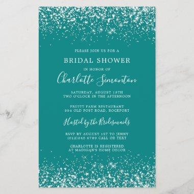 Budget Bridal Shower Teal Silver Invitations