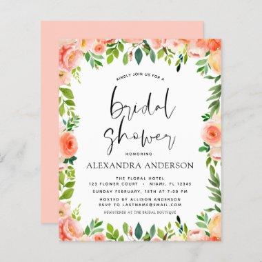 Budget Coral Peach Bridal Shower Floral Invitations
