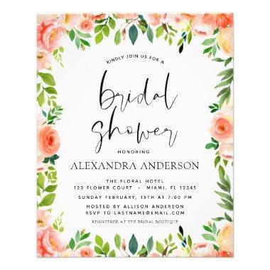 Budget Coral Peach Bridal Shower Floral Invitations Flyer