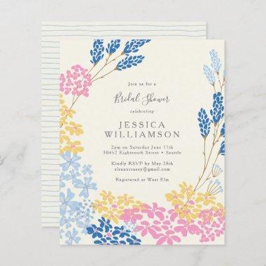 Budget Cute Pink Blue Floral Bridal Shower Invite