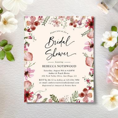 Budget Dusky Pink Flora Bridal Shower Invitations