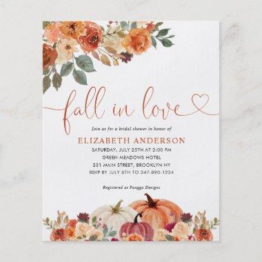 Budget Fall in Love Floral Pumpkin Bridal Shower Flyer