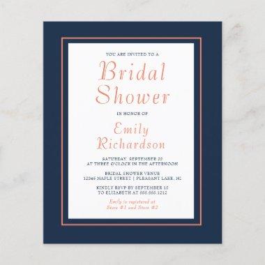 Budget Navy Blue Coral Bridal Shower Invitations