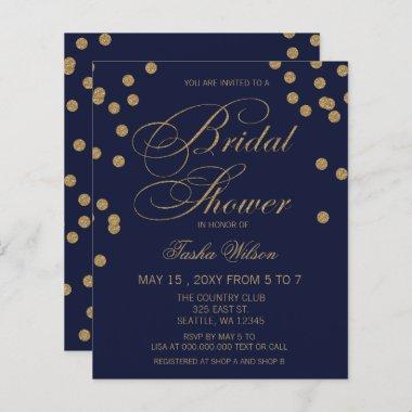 Budget Navy Gold Confetti Bridal Shower Invitations
