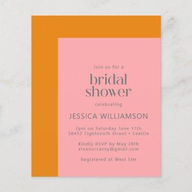 Budget Pink and Orange Bridal Shower Invitations