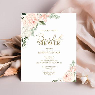 Budget Pink Gold Floral Bridal Shower Invitations