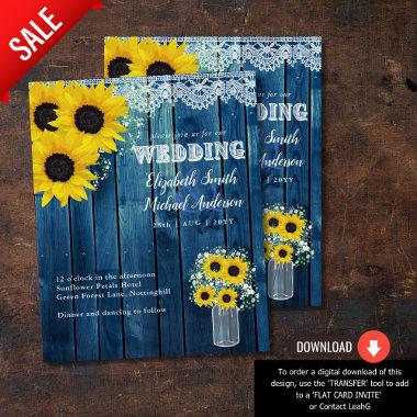 BUDGET Rustic Sunflower Blue Yellow Wedding Invite