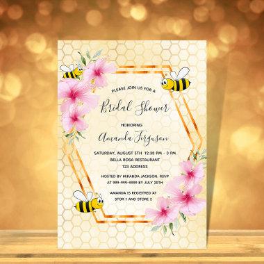 Bumble bee honeycomb pink florals bridal shower Invitations