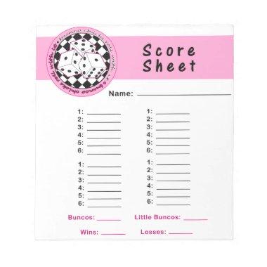 Bunco Chicks Roll with it Score Invitations Notepad Pink