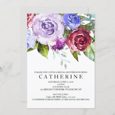 Burgundy and Purple Floral Bridal Shower Invitations
