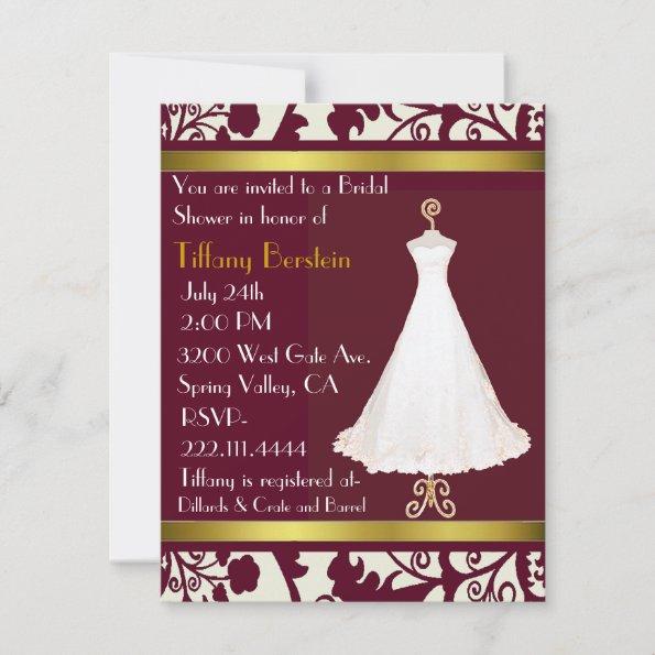 Burgundy and White Damask Bridal Shower Invitations