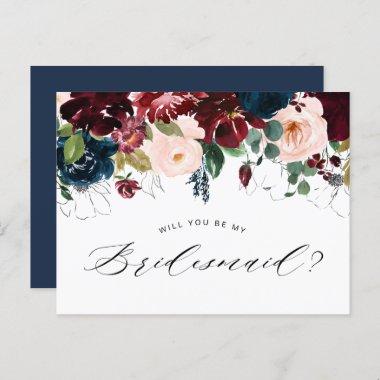 burgundy blue floral bridesmaid proposal Invitations