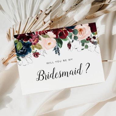 burgundy floral will you be my Bridesmaid Invitations