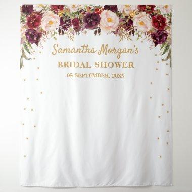Burgundy marsala floral bridal shower backdrop