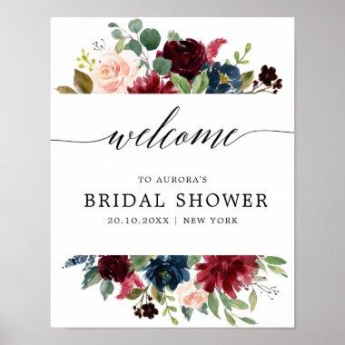 Burgundy Navy Blush Bridal Shower Welcome Poster