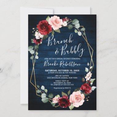 Burgundy Navy Blush Floral Geometric Bridal Shower Invitations