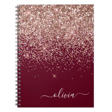 Burgundy Rose Gold Blush Pink Glitter Monogram Notebook