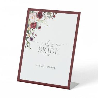 Burgundy Watercolor Floral Advice To The Bride Pedestal Sign