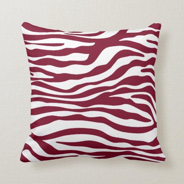 Burgundy Zebra Animal Print Throw Pillow