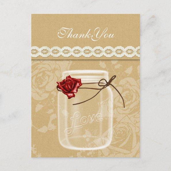 burlap and red rose mason jar thank you postInvitations