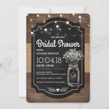 Burlap Baby Breath Wooden Wedding Bridal Shower Invitations