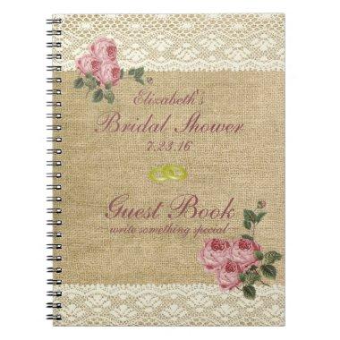 Burlap Image Pink Roses Bridal Shower Guest Book