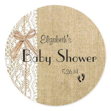 Burlap Lace and Rafia Image Baby Shower-Favor Classic Round Sticker