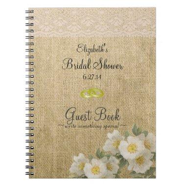 Burlap Lace Flowers Bridal Shower Guest Book- Notebook