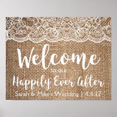 Burlap & Lace Wedding Sign- Happily Ever After Poster