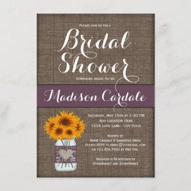 Burlap Print Mason Jar Bridal Shower Invitations